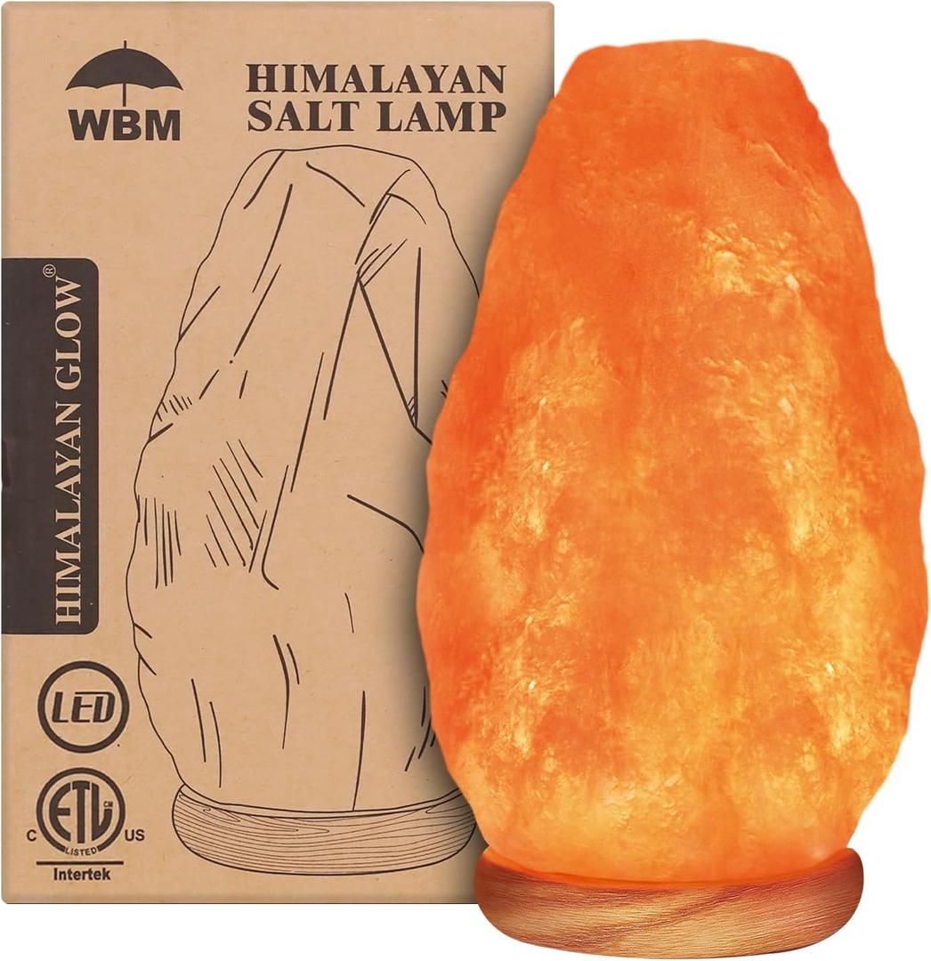WBM Salt Lamp - USB Himalayan Salt Lamp with Touch Dimmer Control, Natural Pink Crystal, 5-7 lbs, Wooden Base, LED Bulb, Room Decor, Home Decor, Relaxation, Ambiance, Gift