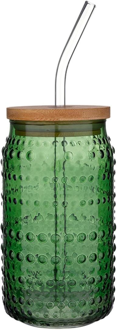 Santa Barbara Design Studio Hobnail Glass Tumbler Cup with Lid and Straw, Holds 16 Fluid Ounces, Pine Green