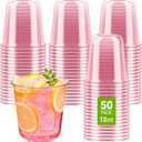 Soelomu 12 oz Pink Plastic Cups, 50 Pcs Disposable Stemless Wine Glasses Cocktail Party Cups for Mother's Day Wedding Birthday Meeting Gathering