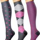 CHARMKING Compression Socks for Women & Men Circulation (3 Pairs) 15-20 mmHg is Best Support for Athletic Running Cycling (Large-X-Large, 13 Grey/Pink/Grey)