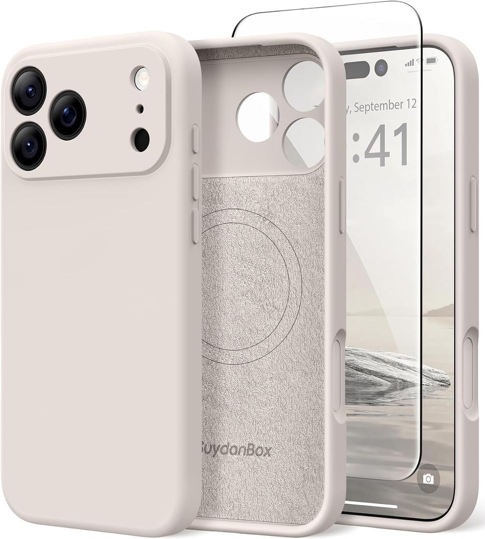 Magnetic for iPhone 17 Pro Max Case, Compatible with MagSafe, [Full Camera Protection][Screen Protector] Silicone Shockproof Protective Phone Case for iPhone 17 Pro Max 6.9", Stone