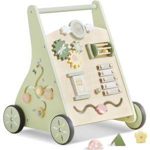 Beright Wooden Baby Walker Push and Pull Learning Activity Walker Kids Activity Toy Multiple Activities Center Develops Motor Skills & Stimulates Creativity(Green)