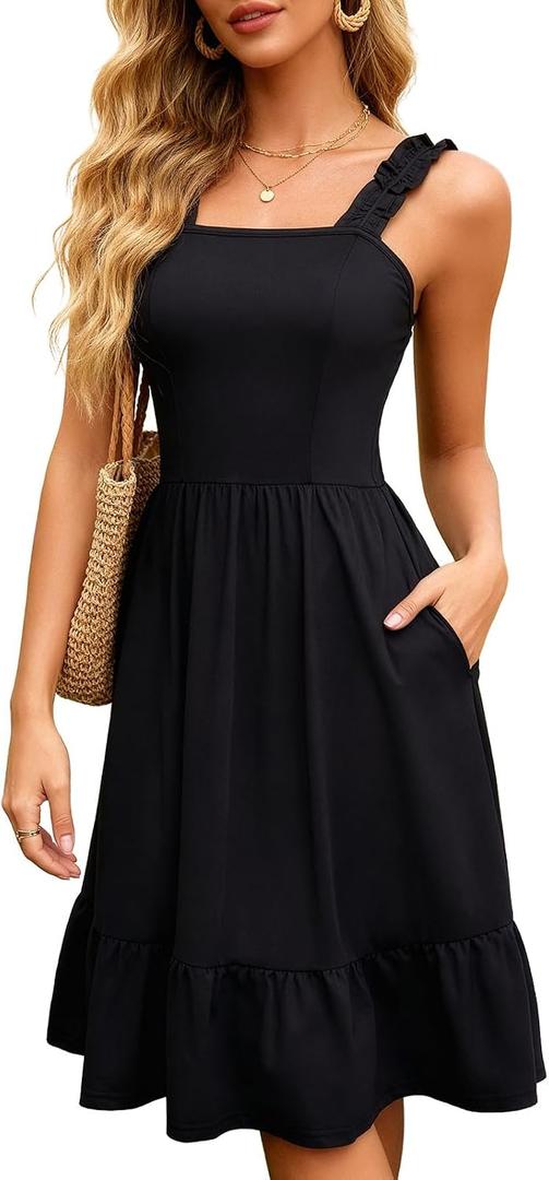 Berydress Sundresses for Women 2026 Vacation Summer Midi Dress Spaghetti Straps Flowy Boho Beach Dresses with Pockets, Small