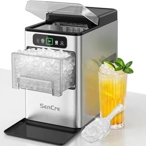 SenCre Nugget Ice Maker 40lbs/ Day, Countertop Ice Maker Soft Chewable Ice, Ice Makers One-Click & Self-Cleaning, Crushed Pellet Ice Machine with Scoop & Basket for Home/ Kitchen/ Office, Stainless Silver