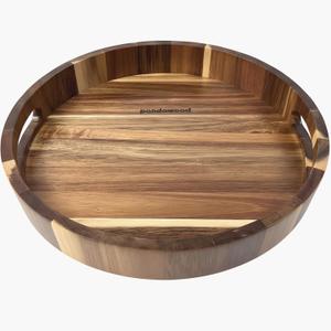 Acacia Wood Lazy Susan - 12 Inch Wooden Turntable Organizer for Kitchen Counter, Dining Table, Countertop - Rotating Serving Tray with Raised Edges - Natural Wood Finish