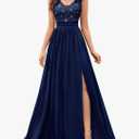 Miusol Women's Vintage V-Neck Sleeveless Sequined Split Formal Evening Maxi Dress L