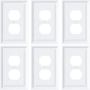 6-Pack Duplex Outlet Cover Plate, Decorative Pure White Switch Plates and Outlet Covers, Natural Bamboo Fiber Wall Plates for Electrical Outlets, 1 Gang Receptacle Cover, Corrosion Resistant