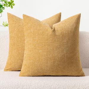 MIULEE Pack of 2 Couch Throw Pillow Covers 18x18 Inch Soft Beige Yellow Chenille Pillow Covers for Sofa Living Room Spring Home Decor Couch Solid Dyed Cases