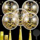 Sumind 30 Pieces 24 Inch Jumbo Bubble Confetti Balloons Including Bobo Balloons with Bags Confetti and Shiny Tassels for Wedding Birthday Party Anniversary Christmas Decorations(Gold)