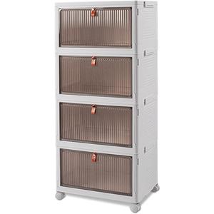 Ergocar Foldable Storage Boxes, Transparent Plastic Storage Boxes with Lid, Stackable Large Capacity Organiser, Thick and Durable, for Bedroom, Wardrobe, Office, Garage (Four layers)