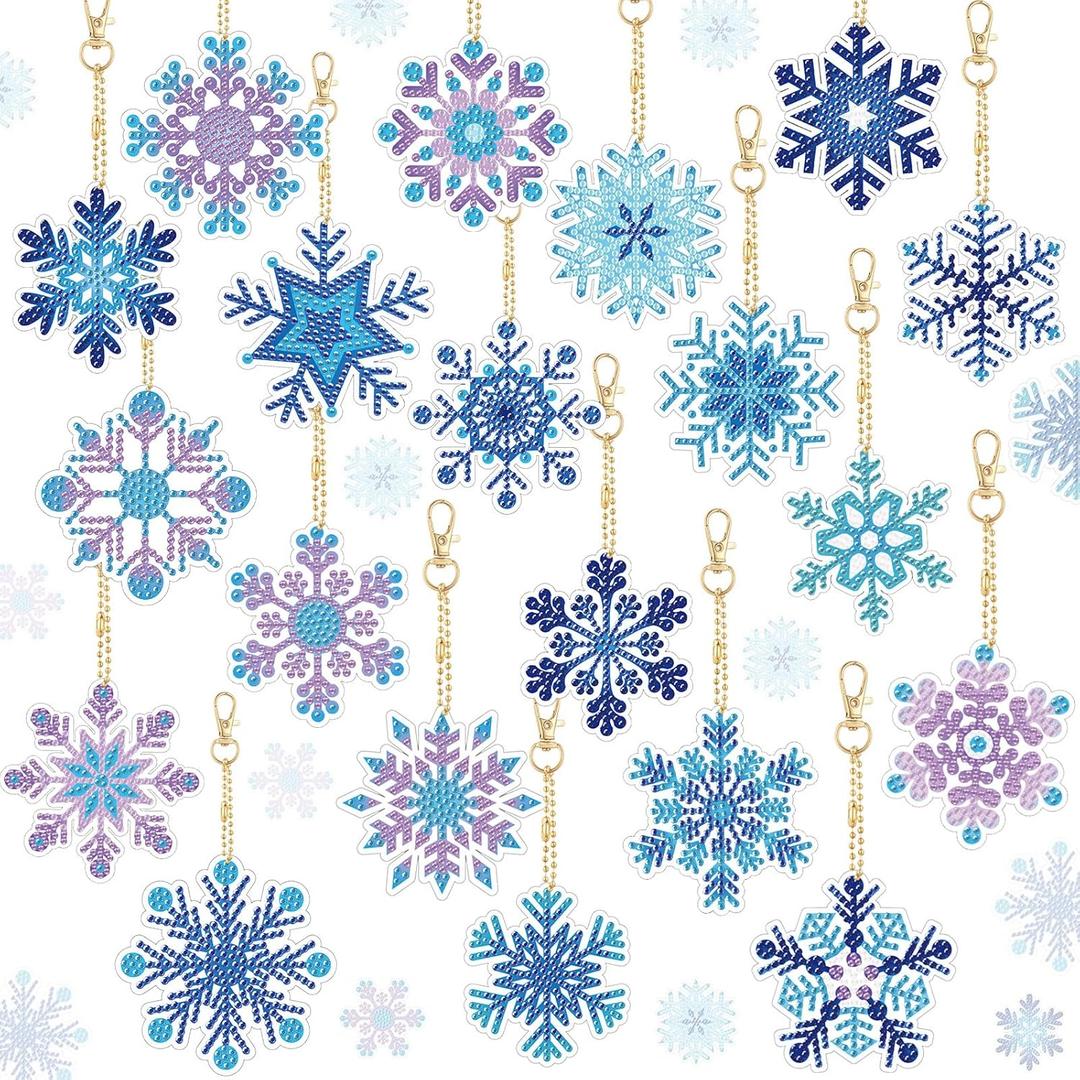 Tondiamo 20 Pcs Snowflake Diamond Painting Keychain Kits 5d DIY Winter Diamond Art Ornaments Pendants Double Sided Hanging Key Chains for Christmas Party Decoration Kids Art Crafts(Snowflake Style)