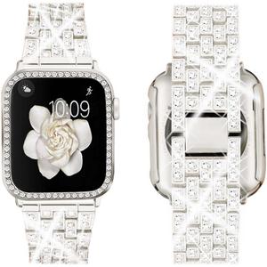 Supoix Compatible with Apple Watch Band 38mm 40mm 41mm 42mm 44mm 45mm 46mm 49mm+ Case, Women Jewelry Bling Diamond Rhinestone Replacement Metal Bands & 2 Pack PC Protector Case for iWatch Ultra 2/ Ultra Series 10/9/8/7/6/5/4/3/2/1/SE (41mm (Series 9/8/7), Starlight)