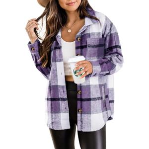Beaully Women's 2025 Fall Clothes Plaid Shacket Jacket Long Sleeve Button Down Flannel Shirts Fashion Jacket Medium