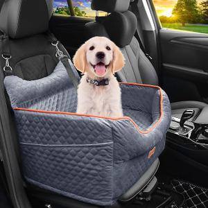 Dog Car Seat  Memory Foam Dog Booster Seat for Small Dogs Up to 25lbsElevated Pet Car Seat with Storage Pockets and Dog Seat BeltSoft Pet Travel Bed for Front & Back SeatsRemovable WashableGrey