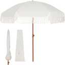 Blissun 6.5ft Patio Umbrella with Push Button Tilt & Height Adjustable, UV50+ Sun Protection with Sturdy Fiberglass Ribs & Iron Pole, Market Umbrella for Outdoor Table Garden Backyard Beach