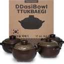 4-Pack Korean Clay Pots (17oz / 500ml) with Lids & Handles  Ttukbaegi Stone Bowls for Cooking Bibimbap, Donabe Style Korean Clay Cookware  Oven & Stovetop Safe