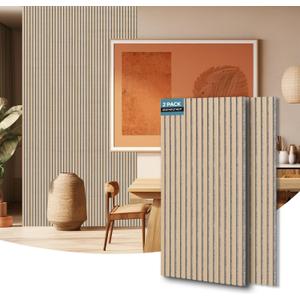 AKUMAX 2 Pack Large Acoustic Panels- 96x24Inches 3D Wall Panels Wood Wall, Decorative Peel Soundproof Wall Panels (Classic Oak)