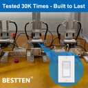 BESTTEN 10 Pack Single Pole Decorator Wall Light Switch, 15A 120/277V, Paddle Light Switch, On/Off Rocker Interrupter, UL Listed, White