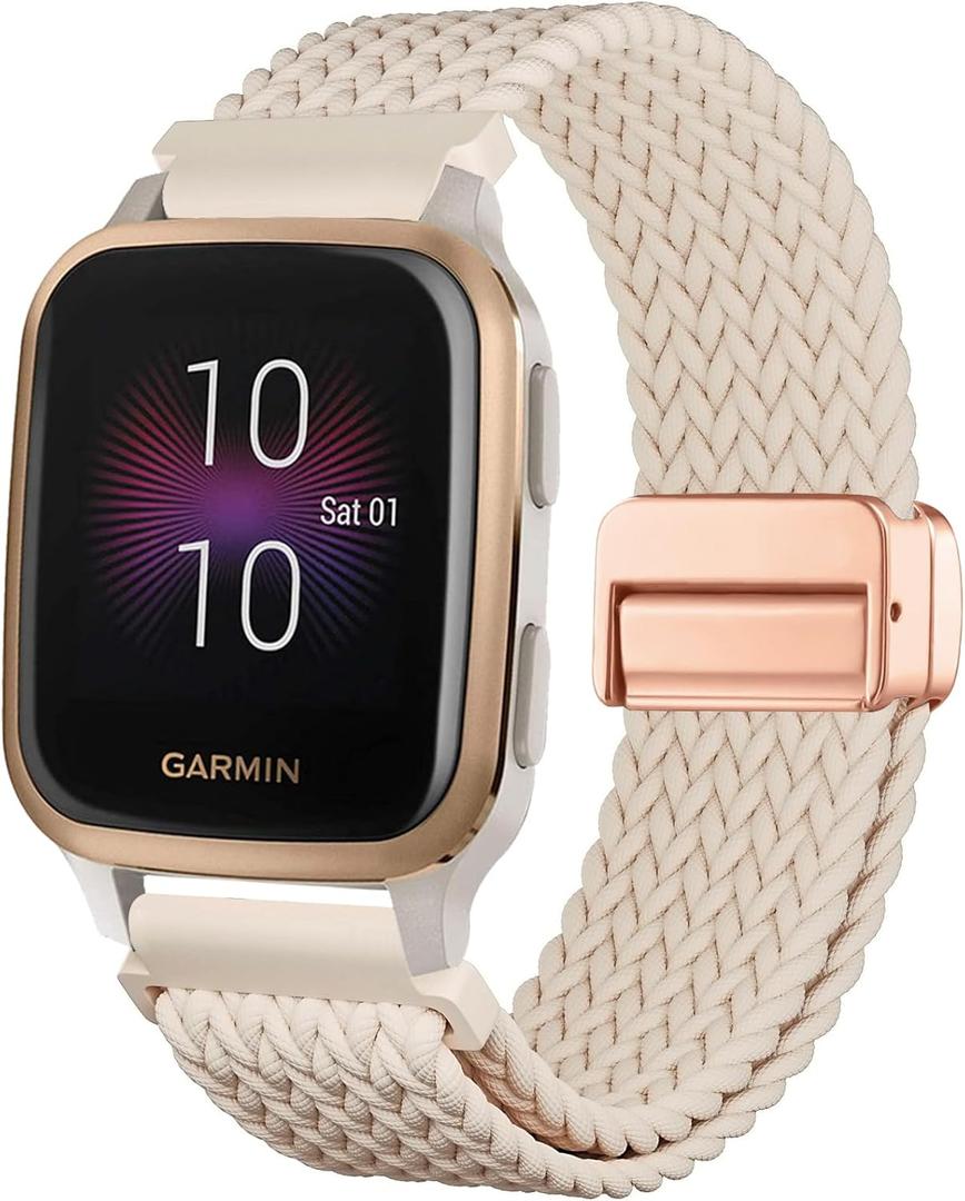 Magnetic Braided Watch Bands Compatible with Garmin Venu Sq/Venu Sq 2, Loop Stretchy Nylon Elastic Fabric Strap for Garmin Venu Sq Music/Venu Sq 2 Music Women Men
