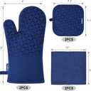 KEGOUU Oven Mitts and Pot Holders 6pcs Set, Kitchen Oven Glove High Heat Resistant 500 Degree Extra Long Oven Mitts and Potholder with Non-Slip Silicone Surface for Cooking(Marine Blue)