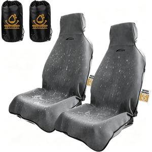 2 Pack Towel Car Seat Covers, Waterproof Washable Front Seat Protectors with Soft Terry Cloth, Non-Slip Backing, Universal Fit for Cars SUVs Trucks,Gym,Beach,Pets, Kids,Road Trips (Gray)