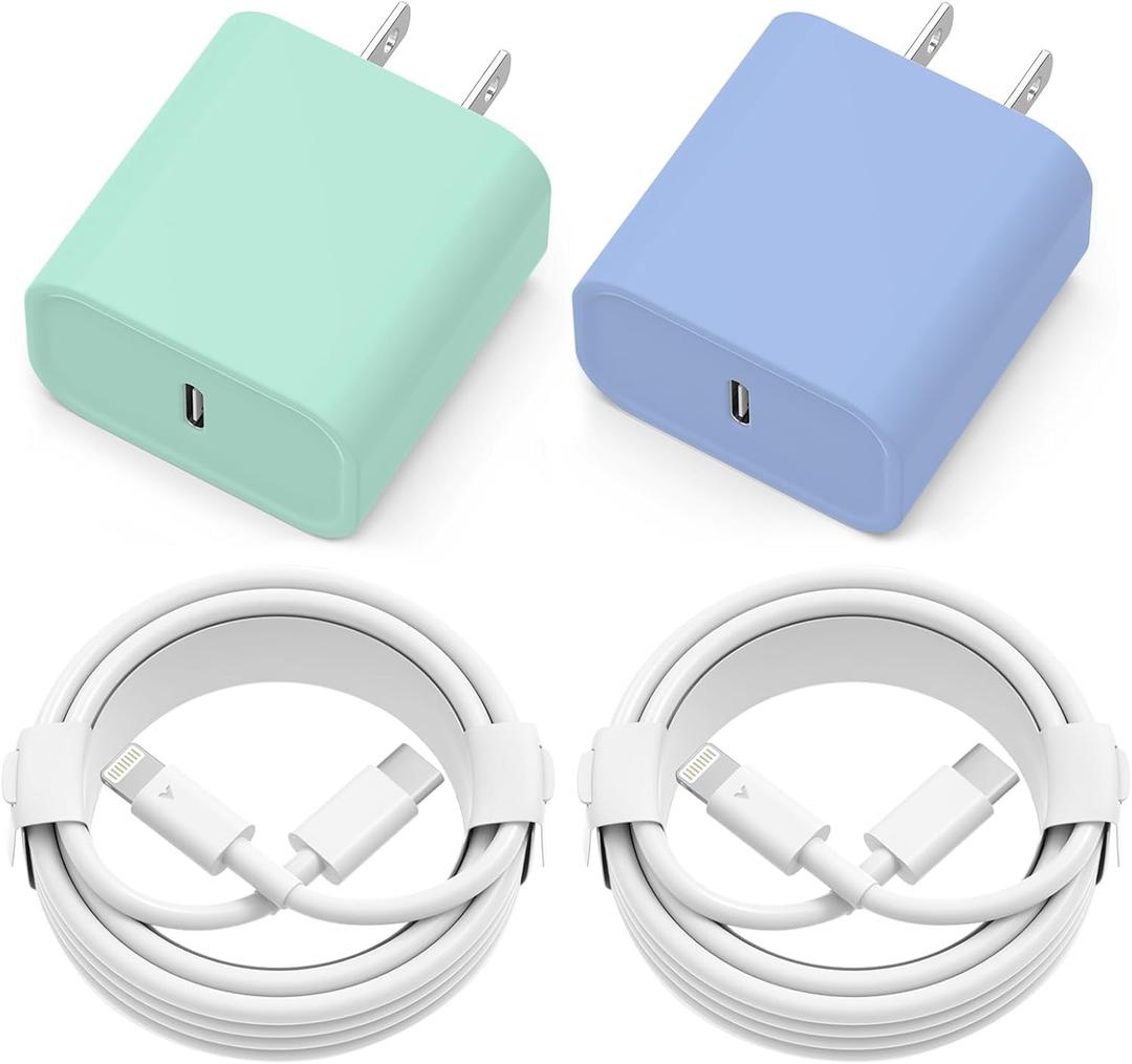 iPhone Charger Fast Charging, 2 Pack 20W USB C Wall Charger Block with 2 Pack MFi Certified 6FT Type C to Lightning Cables for iPhone 14 13 12 11 Pro Max XR XS X, iPad,AirPods Pro (Green+Blue)