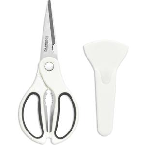 Kitchen Scissors with Magnetic Holder Heavy Duty Magnetic Scissors for Fridge, Kitchen Shears Magnet Sheath Set for Food Meat Pizza Herb Vegetables, White