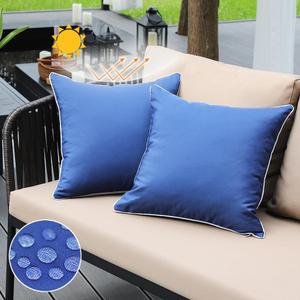 JOJOGOGO Navy Blue Outdoor Waterproof Throw Pillow Covers 20x20 Set of 2, Dark Blue Patio Decor Pillows 20 x 20, Outdoor Decorative Sunproof Pillows for Porch Swing (with White Piping)