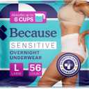 Because Adult Incontinence Underwear for Sensitive Skin - Women - Premium Overnight Disposable Briefs, Anti Odor - White, Large - Absorbs 6 Cups - 56 Count (4 Packs of 14)
