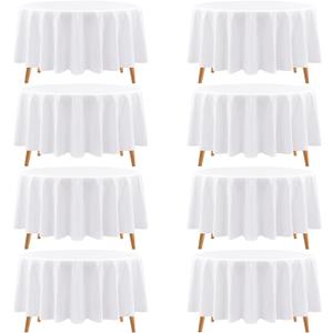 8 Pack White Round Tablecloth 90 Inch Circular Table Cloth,Polyester Fabric Wrinkle Washable Table Cover for Wedding,Parties,Banquet,Buffet Table, Holiday,Dinner Tables Decorate