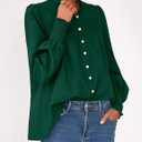 PRETTYGARDEN Fall Lantern Long Sleeve Shirts for Women 2026 Trendy Button Vneck Pullover Henley Tops Dressy Work Blouses (Dark Green,Small) (Green, S)