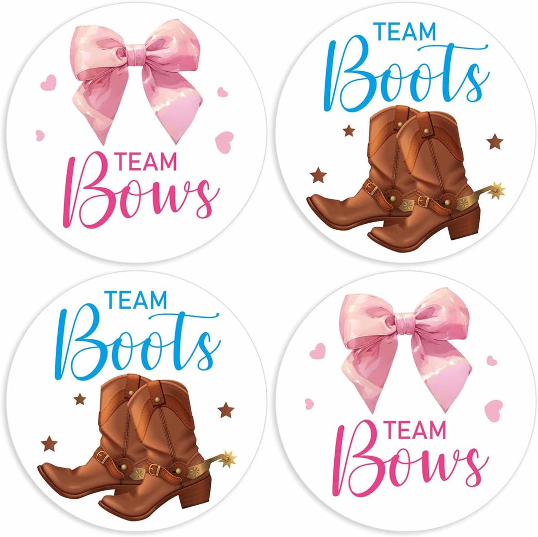 84PCS Boots or Bows Gender Reveal Stickers, Cute Baby Shower Team Boots and Bows Gender Reveal Game Lables for Party Supplies - 2 in Round