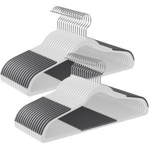 SONGMICS Clothes Hangers, Pack of 30 Plastic Coat Hangers, Space-Saving, White and Dark Gray UCRP050W03