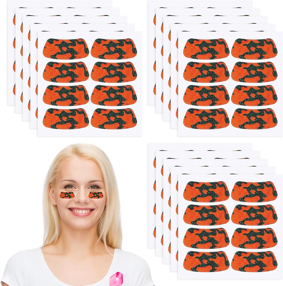 Cholemy 120 Pairs Eye Black Stickers Bulk Baseball Face Glitter Stickers Football Softball Party Favor Spirit Day Accessories(Camouflage,Orange2)