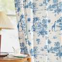 jinchan Linen Toile Curtains Floral Printed Curtain 96 Inches Long for Living Room Toile de Jouy Farmhouse French Country Curtain Grommet Top Light Filtering Drapes for Bedroom 2 Panels Blue on Beige