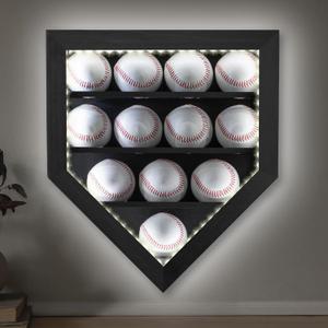 GYaozii Baseball Display Case with Light, LED Baseball Holder Shadow Box for 12 Baseballs Display, HD Acrylic Front UV Protection,Wooden Frame for Collecting Autographed Balls Exquisite Souvenirs