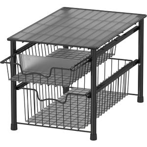 Simple Houseware Stackable Sliding Basket Organizer Drawer, Black, 2-Tier
