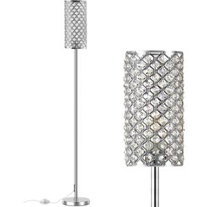 Crystal Floor Lamps - Modern Silver Standing Lamp with 3 CCT LED Bulbs for Elegant Home Decor Living Room and Bedroom Lighting