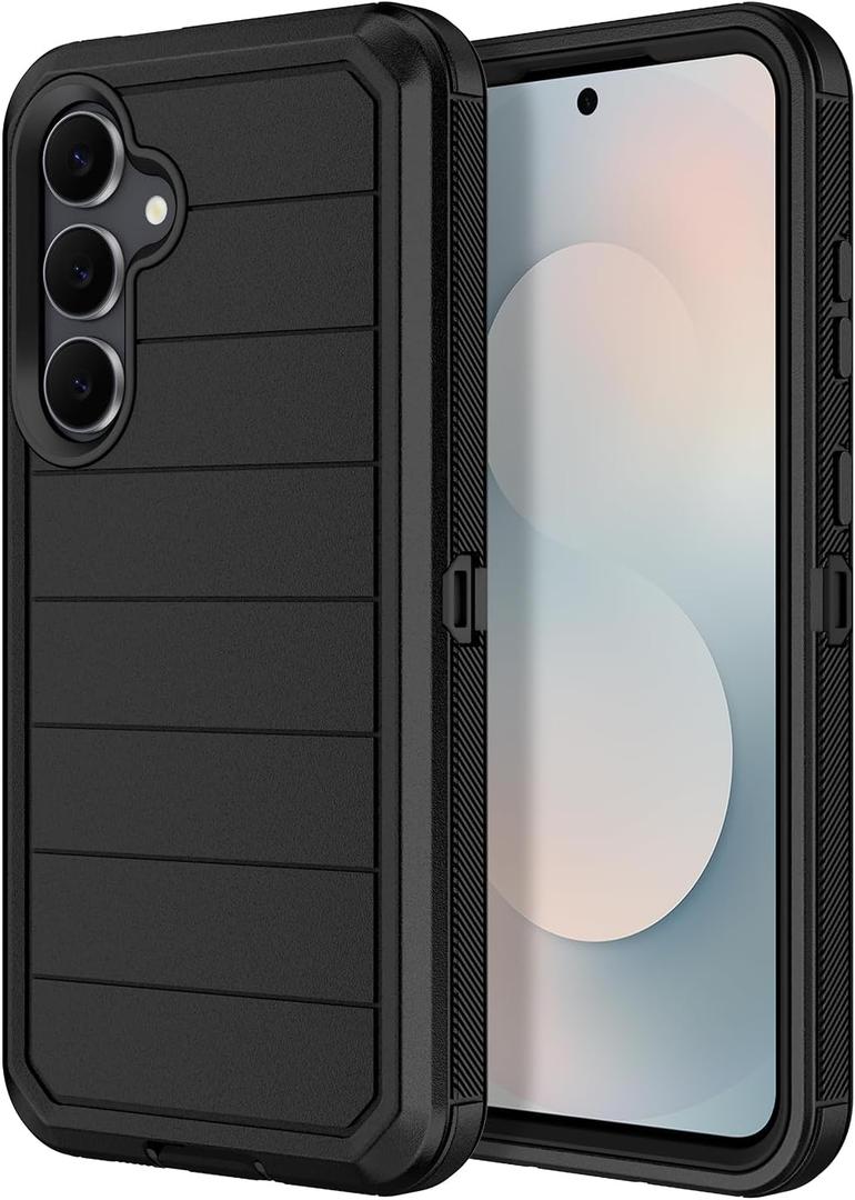for Samsung Galaxy S25 FE Case Heavy Duty Shockproof Dropproof 3-Layer Full Body Protection Military Grade Rugged Tough Non-Slip Cover Case for Galaxy S25 FE 6.7",Black