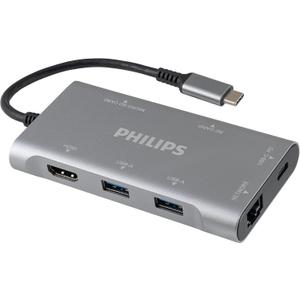 Philips USB C Hub with Power Pass-Through, 7-in-1 Multiport Adapter, 1 HDMI 4K@30Hz, 60W USB-C Power Delivery, 2 USB 3.0, 1 Ethernet, 1 SD 1 MicroSD Card Reader, DLK9120C/27