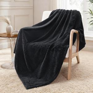 Exclusivo Mezcla Fleece Throw Blanket Extra Large, Super Soft and Warm Blankets for Couch, Sofa and Bed Waffle Textured, Cozy, Fuzzy and Lightweight (Black, 50x70 Inches)