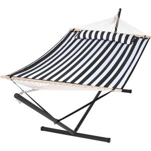 SUNCREAT Two Person Hammock with 12ft Stand Included, Black Stripes