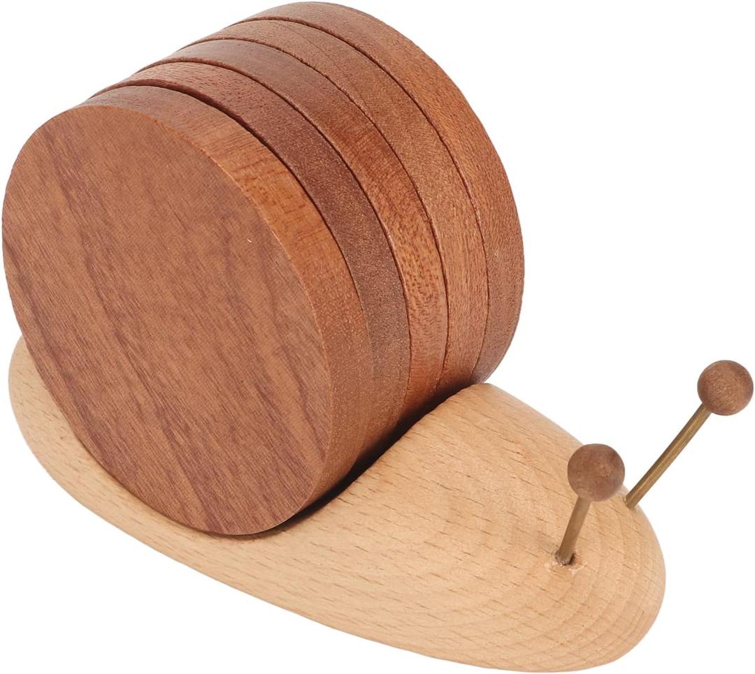 Drink Coasters Small Cup Coasters Set with Holder Snail, Wood Cup Coasters Drink Coaster Set for Coffee Table, Cute Coasters for Modern Home Decor 5.1 x 1.8 x 3.0in Wooden