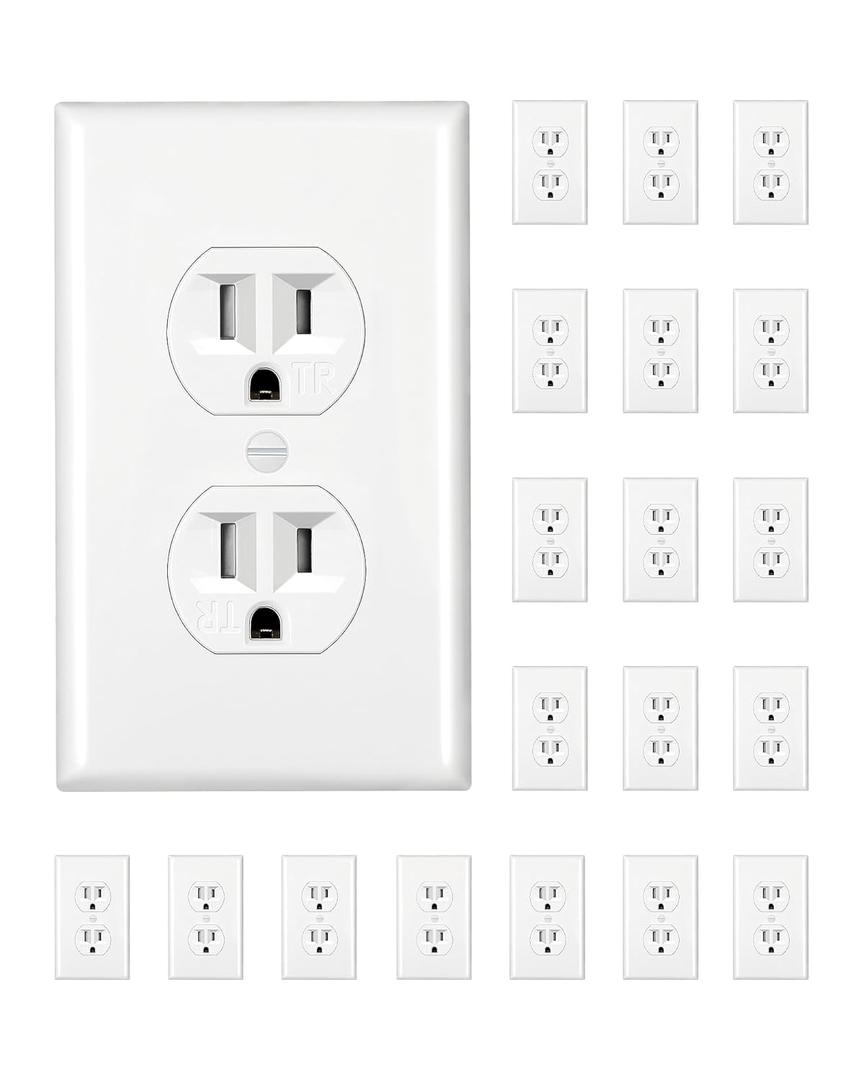 [20-Pack] DEWENWILS Duplex Receptacle Outlet, 15Amp/125V, Tamper Resistant, Wall Plates Included, UL Listed, Standard Wall Outlet, White