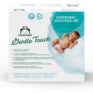 Amazon Brand - Mama Bear Gentle Touch Diapers, Hypoallergenic with Leak Protection, Size Newborn, 120 Count (4 packs of 30)