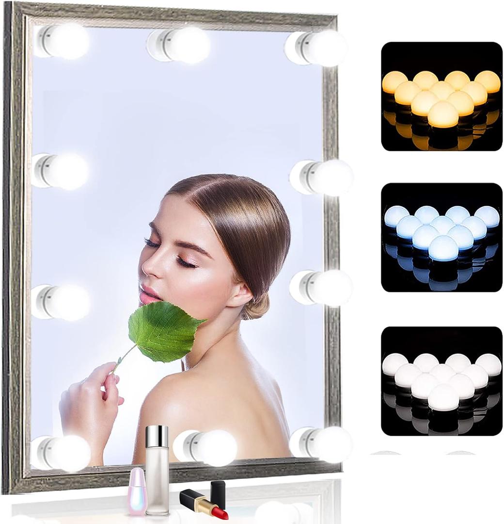 Vanity Mirror Lights, 10 Dimmable Bulbs DIY Hollywood Style LED Makeup Mirror Lights with USB Cable, Lighting Fixture Strip for Makeup Dressing Table Bathroom Dressing Room etc, White