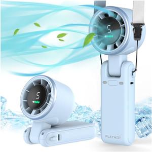 Portable Handheld Turbo Fan, 5-Speed Personal Fans, 5000mAh Rechargeable Fans Up to 12 Hours, Weight only 0.6lb Small Fan, Hand/Neck/Desk Fan 3 IN 1, Beach Vacation Essentials(Blue)