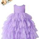 Cilucu Flower Girls Dress Kids Long Tiered Tulle Dresses Little Girls Birthday Party Ball Gown Baby Girls Princess Banquet Pageant Outfits Children Summer Boho Dress Purple Size 12-24 Months