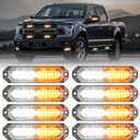 8-Pcs 12 LED Sync Feature Emergency Strobe Grille Lights Ultra Slim Surface Mount Hazard Warning Flashing Light Bar for Firefighter/Construction/Police/Trucks/Vehicles/Car/SUV (Amber/White)