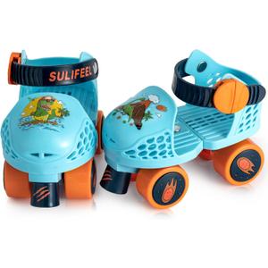 SULIFEEL Kids Adjustable Quad Roller Skates,Toddler Beginner Roller Skates for Girls and Boys Age 2-5 Years Old (Dinosaur Blue)